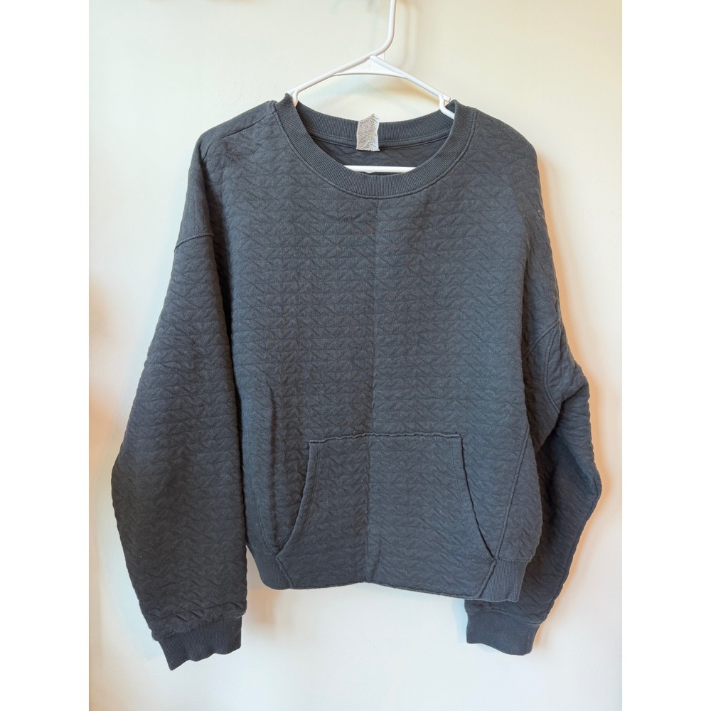 All In Motion Mens Gray Quilted Crewneck Sweatshirt Kangaroo Pocket Size M